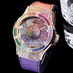 Swiss Replica Hublot Classic Fusion Sunflower Dial Color Full Diamond Watch 45mm